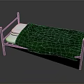Simple Black Frame Bed With Green Blanket And White Pillows