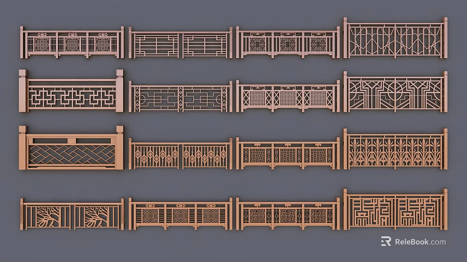 Various Fence Designs With Intricate Decorative Patterns For Outdoor Spaces 3d model 