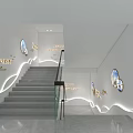 Science and Technology Museum Exhibition Hall Staircase Featuring Marine Life Murals and Educational Exhibits