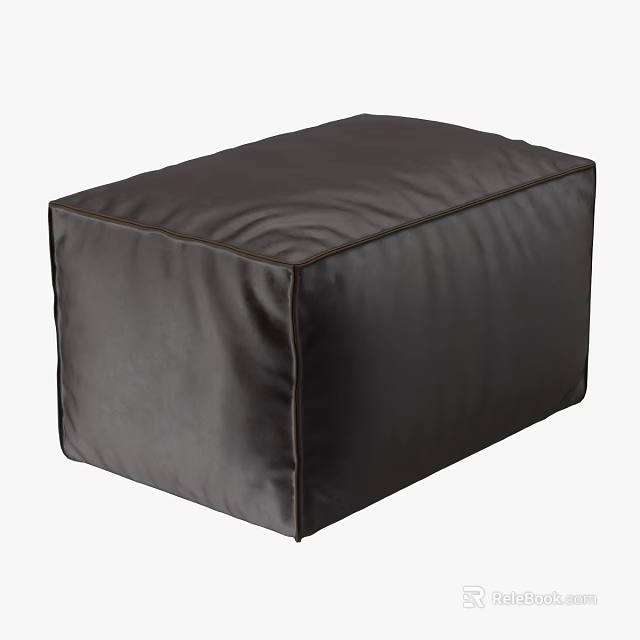 Black Leather Square Sofa Stool With Modern Minimalist Stitched Design 3d model 
