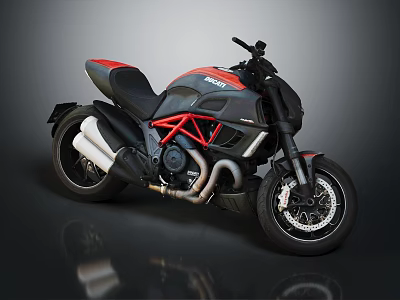 Black and Red Modern Motorcycle With Sleek Body Design And Alloy Wheels 3d model