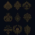 Gold Wall Decor with Ornate Patterns on Navy Blue Background and Multiple Designs 3d model