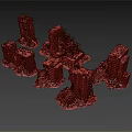 Collapsed High Rise Buildings in Ruined State with Damaged Structures and Water Surface Background