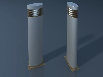 Modern White Columns With Gold Accents Top Rings And Square Bases 3d model