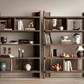 Double Wooden Shelving Units with Books Decorative Items and Fruits for Storage