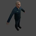 3D Model Of Bald Man With Exaggerated Grin In Dark Coat And Badge