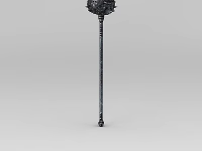 Fantasy Black Spiked Metal Mace With Long Shaft And Intricate Head Design 3d model
