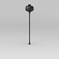 Fantasy Black Spiked Metal Mace With Long Shaft And Intricate Head Design