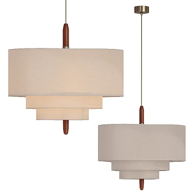 Contemporary Beige Fabric Pendant Lights With Wooden Rod And Layered Structure 3d model