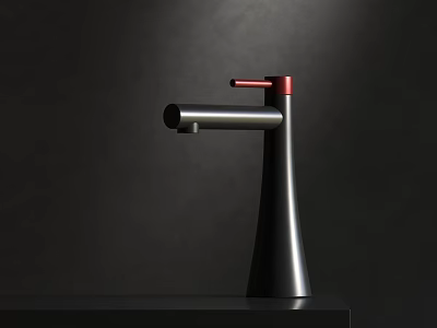 Modern Sleek Black Faucet With Red Top Design On Black Background 3d model