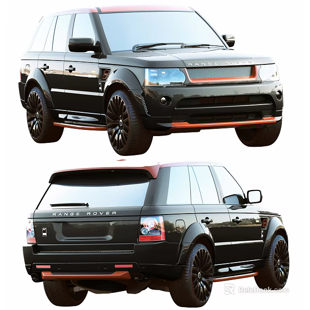 Black Range Rover SUV With Sporty Design And Orange Accents Front Rear Views 3d model 