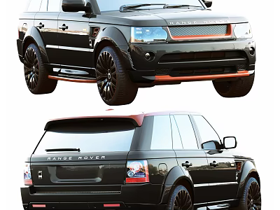 Black Range Rover SUV With Sporty Design And Orange Accents Front Rear Views 3d model