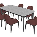 Modern Dining Table Set With White Tabletop And Red Upholstered Chairs 3d model