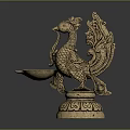 Intricate Bronze Phoenix Sculpture With Decorative Base And Small Tray
