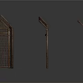 Multiple Brown Metal Grid Scenic Structures With Various Shapes On Dark Background