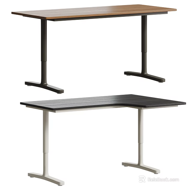 Modern Office Desk With Black Tabletop And Metal Legs Minimalist Design Structure 3d model 