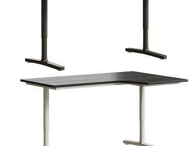 Modern Office Desk With Black Tabletop And Metal Legs Minimalist Design Structure 3d model