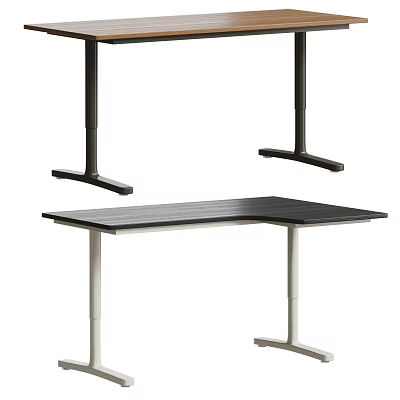 Modern Office Desk With Black Tabletop And Metal Legs Minimalist Design Structure 3d model