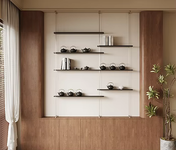 New Chinese Decorative Cabinet Antique Tea Cabinet New Chinese Storage Rack New Chinese Storage Rack Tea Set Ornaments Combination Plant Potted New Chinese Antique Rack 3d model