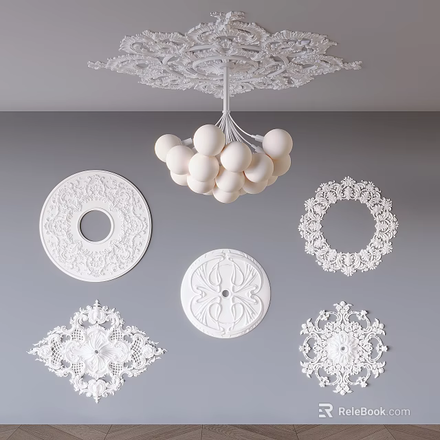 Ornate Decorative Ceiling Medallions with Intricate Patterns and Various Shapes 3d model