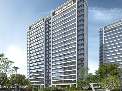 Modern High Rise Residential Building With Glass Facade Balconies And Green Trees Around 3d model