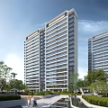Modern High Rise Residential Building With Glass Facade Balconies And Green Trees Around