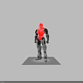Red And Gray Mechanical Robot Character With Standing Pose And Spotlight Effect