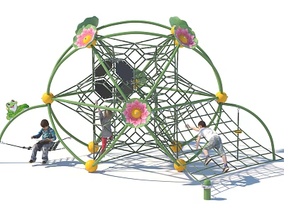 Garden Ornament With Green Structure Flower Decorations Climbing Net For Children Playing 3d model