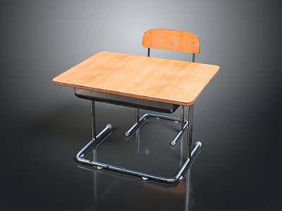 Simple Square Dining Table with Wooden Top Metal Legs and Matching Chair Design 3d model