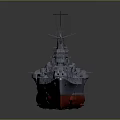 Large Battleship Water Transport with Multiple Turrets Masts Gray Hull and Red Bottom Design