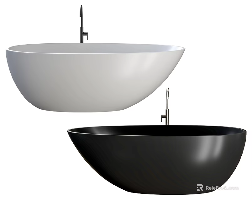 Modern Freestanding Bathtub in White and Black with Faucet and Oval Shape 3d model 