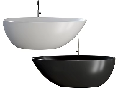 Modern Freestanding Bathtub in White and Black with Faucet and Oval Shape 3d model