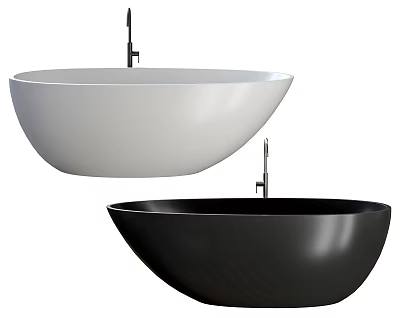 Modern Freestanding Bathtub in White and Black with Faucet and Oval Shape 3d model