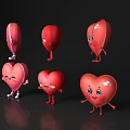Heart Shaped Decorative Ornament Set with Various Expressions Poses Red Pink Smiling Winking Waving Standing