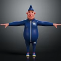 3D Character Man In Blue Zippered Jumpsuit With Pointed Hat Arms Outstretched And Colorful Shoes
