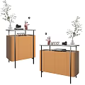 Brown Wooden Console And Side Cabinets With Green Plants Decorative Figurines Camera And Magazines