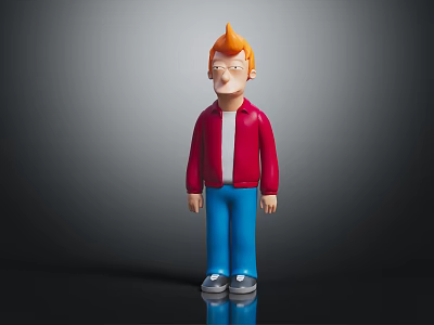 Orange Haired Cartoon Character Figure Wearing Red Jacket White Shirt Blue Pants And Gray Shoes 3d model