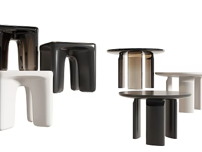 Modern Design Stools In Black White Transparent With Geometric Shapes And Minimalist Style 3d model