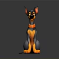 Cartoon Style Sitting Dog Statue With Black Orange Color And Collar