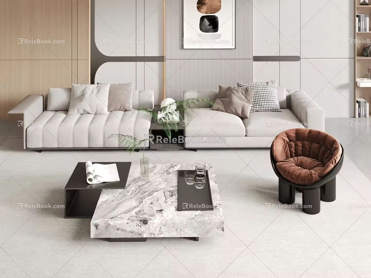 Modern Sofa Coffee Table Combination Sofa Background Wall Single Sofa Coffee Table 3d model