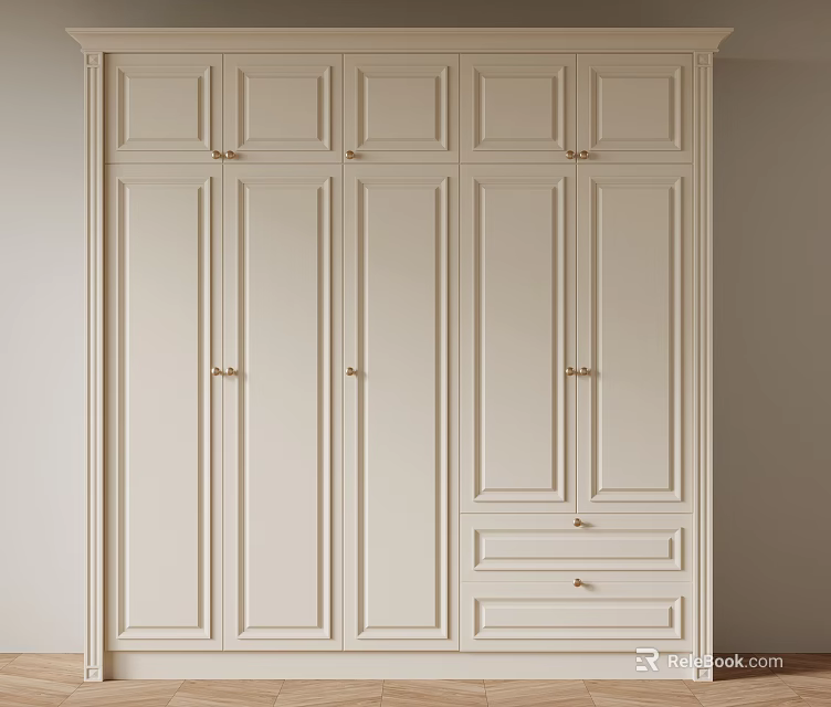 White Modern Wardrobe With Multiple Cabinet Doors And Lower Drawers Design 3d model 