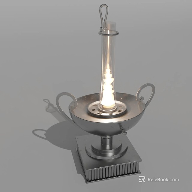 Classic Silver Candle Lamp With Glass Shade And Metal Handles On Square Base 3d model 