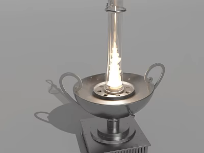 Classic Silver Candle Lamp With Glass Shade And Metal Handles On Square Base 3d model