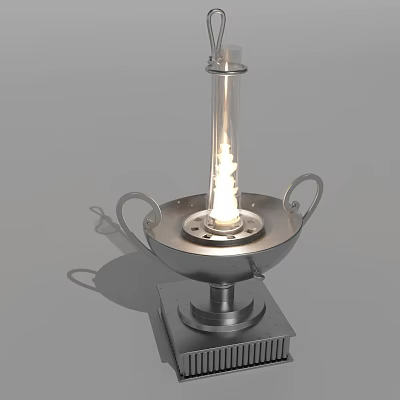 Classic Silver Candle Lamp With Glass Shade And Metal Handles On Square Base 3d model