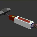 Mechanical Device With Elongated White Body Red Component Gray Connector And Circular Knob