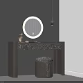 Modern Dressing Table with Round Lighted Mirror Patterned Drawers Matching Stool and Cosmetic Accessories 3d model