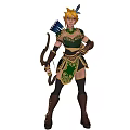 Game Movie Character With Blonde Hair Green Outfit Bow And Boots In Blue Background