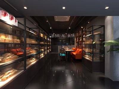 Modern Dessert Shop Interior With Glass Display Cases Fresh Desserts And Cozy Seating Area 3d model