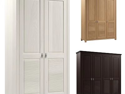 Modern Wardrobe Designs With White Wooden And Dark Brown Shutter Panel Doors 3d model