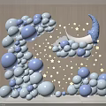 Light Blue And White Balloons With Star And Moon Decorations On Wooden Wall Background
